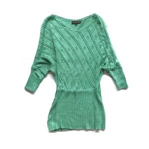 LOVELY GIRL | GREEN KNIT BATWING DOLMAN SLEEVE TOP